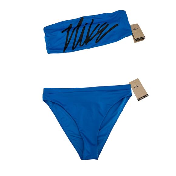 Nike Bandeau Top & High Waist Bikini Bottom Set Blue NWT Large / XL - Picture 1 of 4